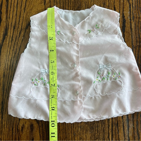 Vintage Baby Girl Diaper Shirt Pink Dress Vest Easter Scalloped Embroidered - Picture 12 of 12
